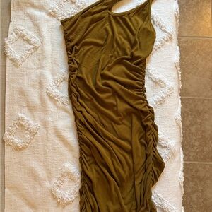 Miss Lola One Shoulder Olive Dress